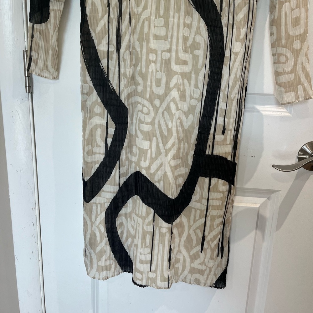 Max Mara Bina Long Sleeve Textured Chiffon Day to Dinner Dress Sz 10 Cream/Black - Picture 11 of 15